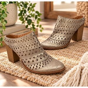Steve Madden Harmony Western Mule Ankle Boots Metallic Leather Size 10 Cowgirl
